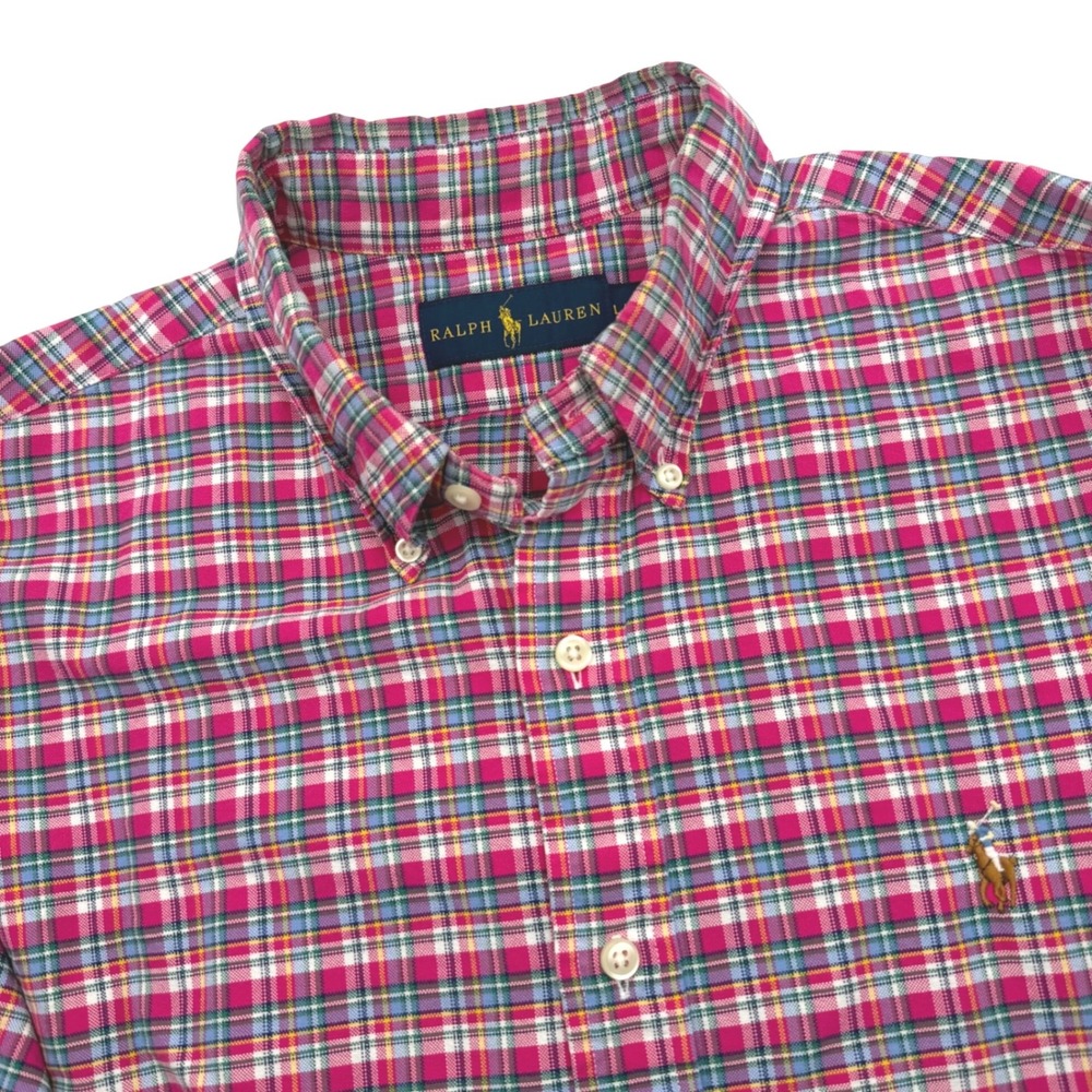 Polo Ralph Lauren Button Down Shirt Mens Large Pink Plaid Long Sleeve Pony Logo